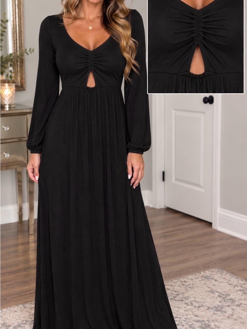 Venus Long Sleeve Maxi Dress with Peep hole Front NWOT